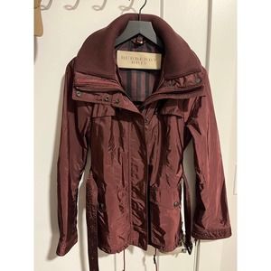 Burberry Brit Authentic Lightweight Jacket Coat with Belt Purple Plum Maroon